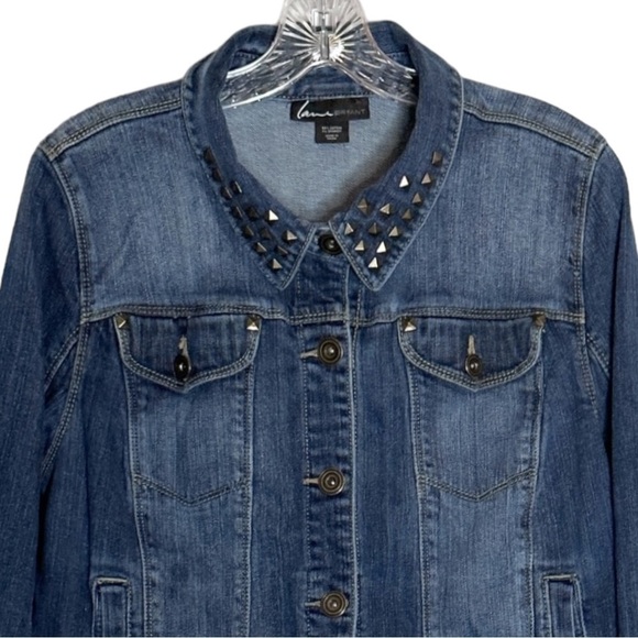 Lane Bryant Studded Crop 12 Trucker Jean Jacket Stretch Denim 90s Y2K - Picture 3 of 8